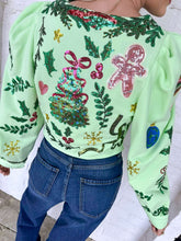Load image into Gallery viewer, Queen Of Sparkles Green Christmas Icon Zip Up Top