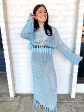 Load image into Gallery viewer, Queen Of Sparkles Aqua Blue Rhinestone Fringe Skirt