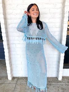 Queen Of Sparkles Aqua Blue Rhinestone Fringe Skirt