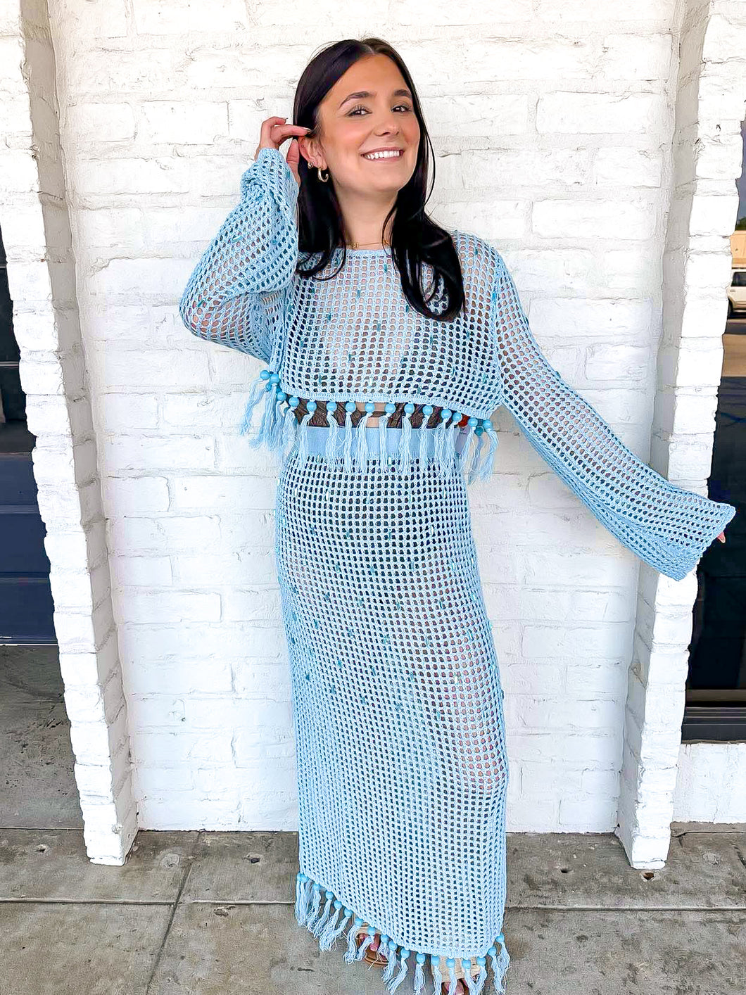 Queen Of Sparkles Aqua Blue Rhinestone Fringe Skirt