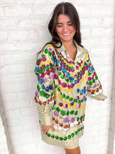 Load image into Gallery viewer, Queen Of Sparkles Gold Mega Bead Button Up Collar Dress