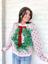 Load image into Gallery viewer, Queen Of Sparkles Light Pink &amp; Red Polka Dot Wreath Sweater