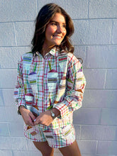 Load image into Gallery viewer, Queen Of Sparkles Rainbow Plaid Daiquiri Button Up