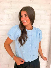 Load image into Gallery viewer, Treat Yourself Floral Blue Knit Top
