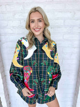 Load image into Gallery viewer, Queen Of Sparkles Dark Green Plaid Multi Christmas Cowboy Boots Button Up Top