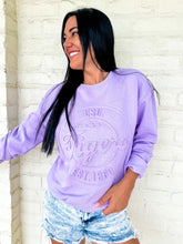 Load image into Gallery viewer, Queen Of LSU Vintage Stamp Sweater Purple