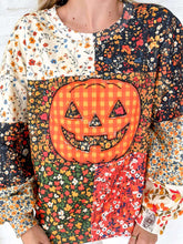 Load image into Gallery viewer, Queen Of Sparkles Color Block Floral Print Gingham Pumpkin Sweatshirt