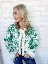 Load image into Gallery viewer, Queen Of Sparkles Green &amp; White Christmas Twall Feather Sleeve Sweater