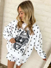 Load image into Gallery viewer, Queen Of Sparkles White &amp; Black Polka Dot Queen Card Sweatshirt