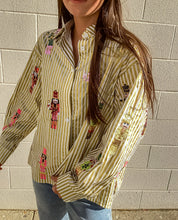 Load image into Gallery viewer, Queen Of Sparkles Gold Metallic Stripe Cocktail Nutcracker Button Up