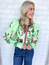 Load image into Gallery viewer, Queen Of Sparkles Green Christmas Icon Zip Up Top