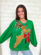 Load image into Gallery viewer, Queen Of Sparkles Green Rhinestone Rudolph Wreath Sweatshirt