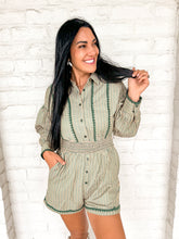 Load image into Gallery viewer, Office Hours Romper Teal/Green