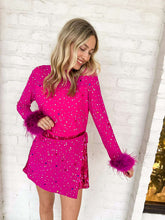 Load image into Gallery viewer, Queen Of Sparkles Pink Feather Multi Rhinestone Sequin Romper