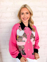 Load image into Gallery viewer, Queen Of Sparkles Pink &amp; Black Collar Santa in Leopard Suit Cardigan