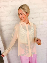 Load image into Gallery viewer, Queen Of Sparkles Beige Silk Rhinestone Skeleton Button Down Top