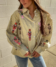 Load image into Gallery viewer, Queen Of Sparkles Gold Metallic Stripe Cocktail Nutcracker Button Up