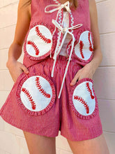 Load image into Gallery viewer, Queen Of Sparkles Red &amp; White Striped Baseball Cotton Short