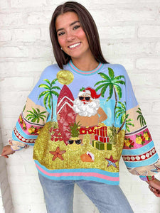 Queen Of Sparkles Multi Vintage Vacation Santa Sweatshirt