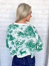 Load image into Gallery viewer, Queen Of Sparkles Green &amp; White Christmas Twall Feather Sleeve Sweater