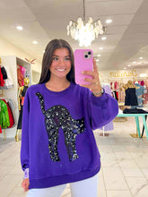Load image into Gallery viewer, Queen Of Sparkles Purple &amp; Black Sequin Flower Cat Sweatshirt
