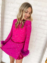 Load image into Gallery viewer, Queen Of Sparkles Pink Feather Multi Rhinestone Sequin Romper
