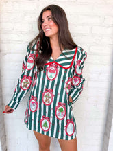 Load image into Gallery viewer, Queen Of Sparkles Green Striped Christmas Wallpaper Collar Cotton Dress
