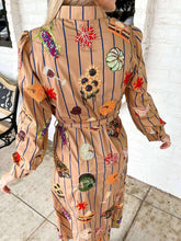 Load image into Gallery viewer, Queen Of Sparkles Light Brown Striped Thanksgiving Icon Cotton Midi Tee Dress