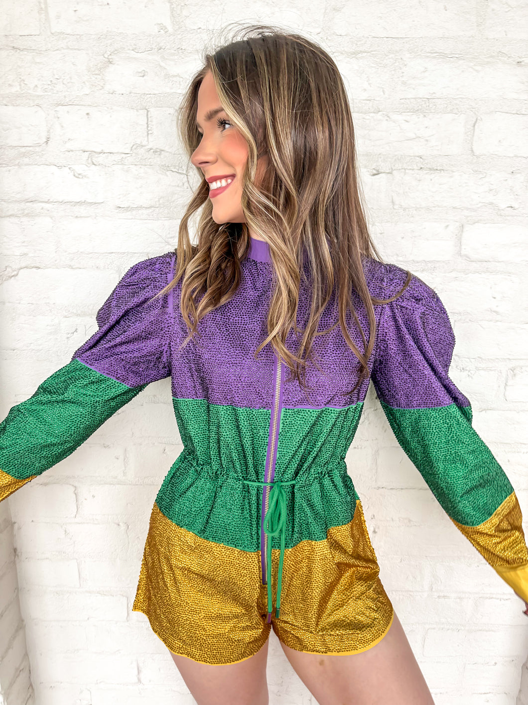 Queen Of Sparkles Purple, Green, & Gold Full Rhinestone Romoer