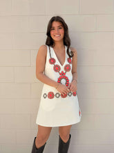 Load image into Gallery viewer, Queen Of Sparkles White Denim &amp; Pink Necklace Vneck Dress