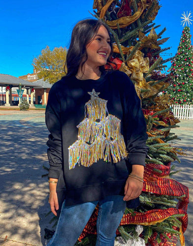 Queen Of Christmas Tree Fringe Sweatshirt