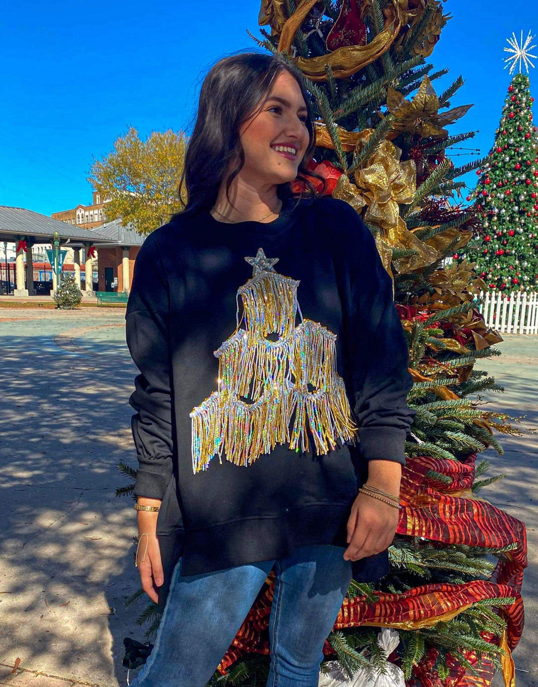 Queen Of Christmas Tree Fringe Sweatshirt