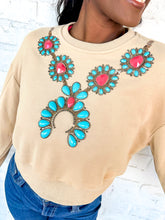 Load image into Gallery viewer, Queen Of Sparkles Tan Turquoise Necklace Sweatshirt