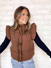 Load image into Gallery viewer, Delicate Bow Brown Puffer Vest