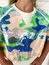 Load image into Gallery viewer, Queen Of Sparkles Beige, Blue &amp; Green Camo Top