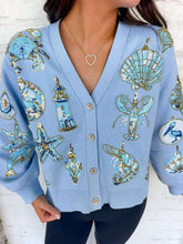 Load image into Gallery viewer, Queen Of Sparkles Light Blue Shell Ornament Cardigan