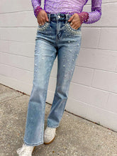 Load image into Gallery viewer, Beautiful Daze Pearl Rhinestone Wide Jeans