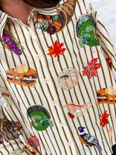 Load image into Gallery viewer, Queen Of Sparkles Beige Striped Thanksgiving Icon Button Up
