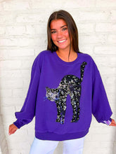 Load image into Gallery viewer, Queen Of Sparkles Purple &amp; Black Sequin Flower Cat Sweatshirt