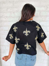 Load image into Gallery viewer, Jordan Amanda Fleur De Lis Black &amp; Gold Square Neck Top