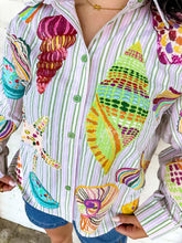 Load image into Gallery viewer, Queen Of Sparkles Striped Sea Shell Button Up Top