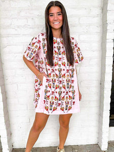 Queen Of Sparkles Light Pink Cotton Nutcracker & Candy Cane Dress