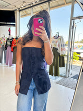 Load image into Gallery viewer, New York Memory Navy Stripe Strapless Top