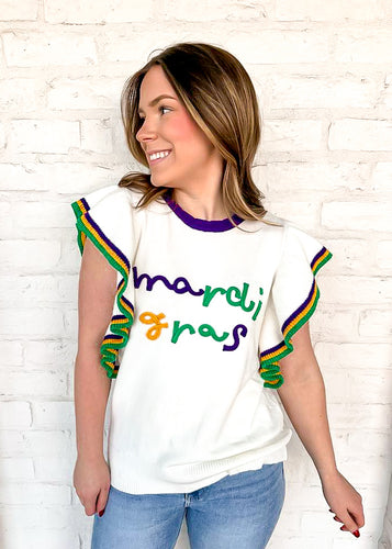 Festive For Mardi Gras Ruffle Top