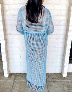 Queen Of Sparkles Light Blue Mesh
Fringe Coverup Top