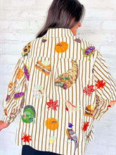 Load image into Gallery viewer, Queen Of Sparkles Beige Striped Thanksgiving Icon Button Up