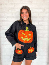 Load image into Gallery viewer, Queen Of Sparkles Black &amp; Orange Cotton Pumpkin Top