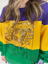Load image into Gallery viewer, Queen Of Sparkles Purple, Yellow &amp; Green Striped Queen Card Sweatshirt