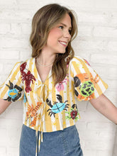 Load image into Gallery viewer, Queen Of Sparkles Yellow Stripe Crab &amp; Lobster Tie Top