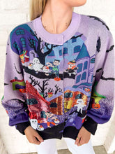 Load image into Gallery viewer, Queen Of Sparkles Lavender Multi Trick Or Treating Scene Cardigan